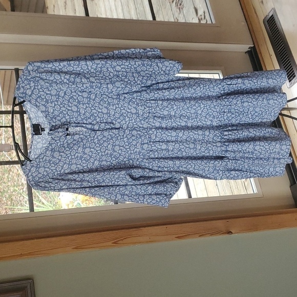 Wallpapher Blue Floral Tired Gathered Slv Sz. XXL Dress - Picture 1 of 13